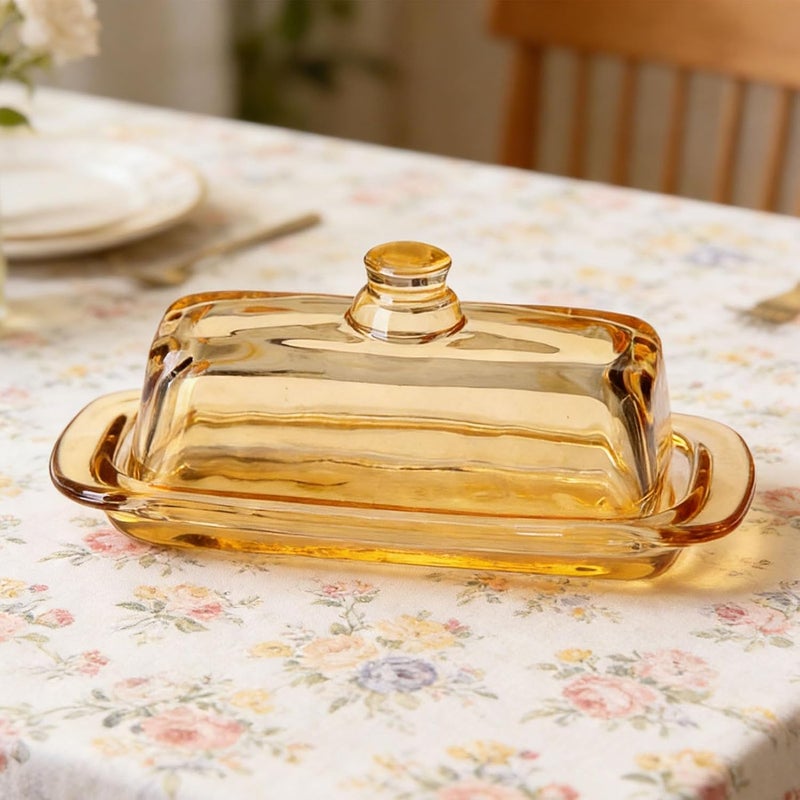 Naroote Glass Butter Dish with Lid, Airtight Rectangular Butter Tray, Dishwasher Safe, with Convenient Handle, for Countertop Fridge Refrigerator Storage (Amber) - Image 3