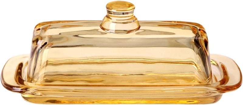 Naroote Glass Butter Dish with Lid, Airtight Rectangular Butter Tray, Dishwasher Safe, with Convenient Handle, for Countertop Fridge Refrigerator Storage (Amber) - Image 1