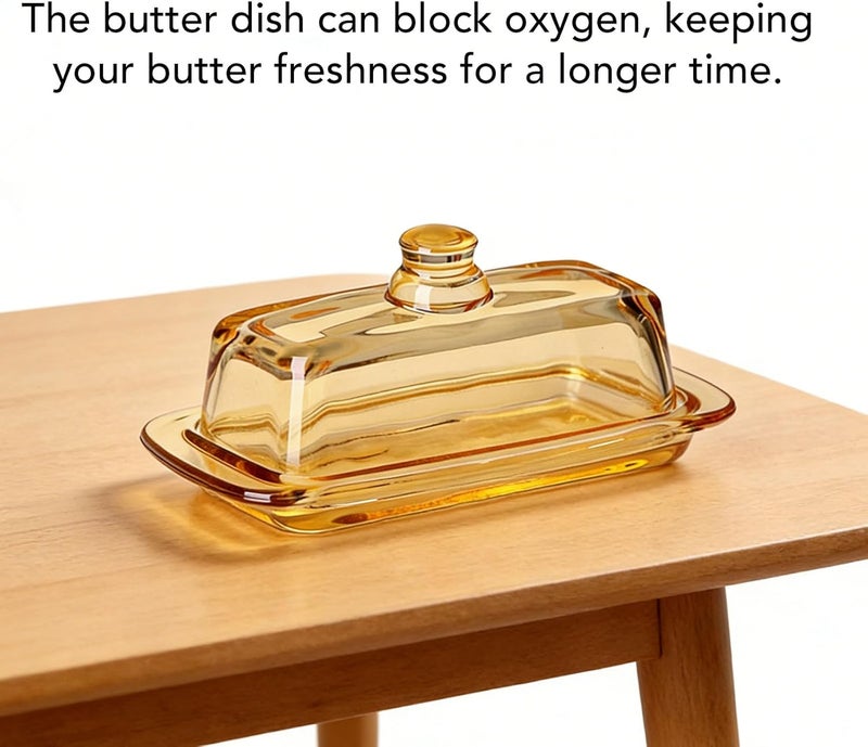 Naroote Glass Butter Dish with Lid, Airtight Rectangular Butter Tray, Dishwasher Safe, with Convenient Handle, for Countertop Fridge Refrigerator Storage (Amber) - Image 4
