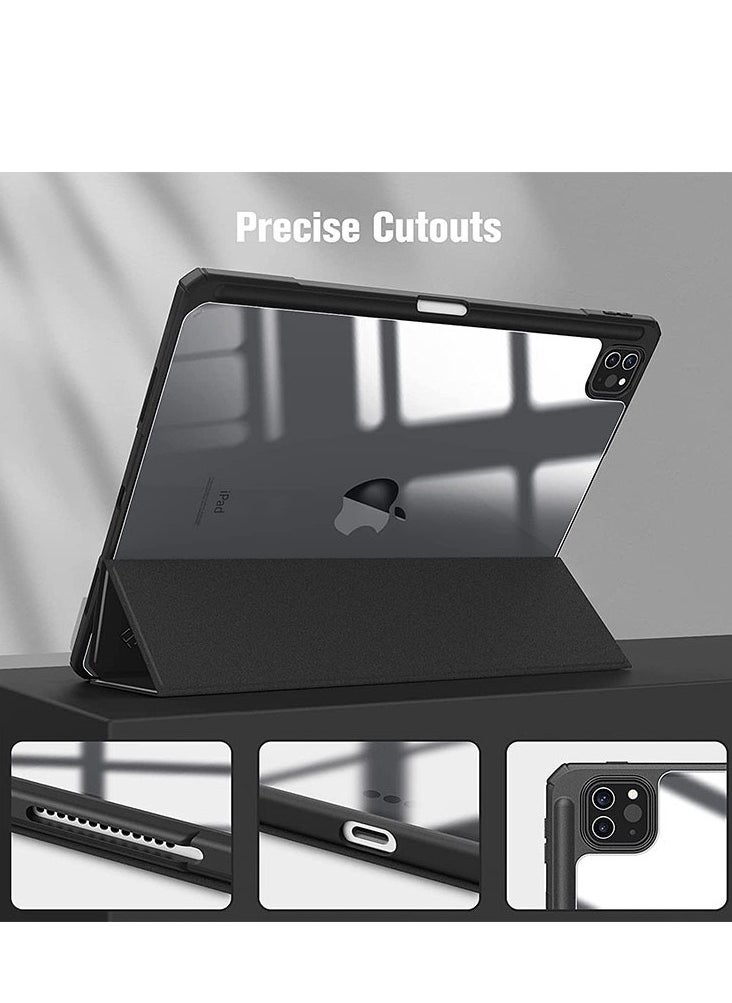 غطاء حماية لجهاز Apple iPad Pro 11 بوصة (2024) الجيل مع حامل أقلام، [يدعم شحن قلم Apple ومعرف اللمس]، حافظة شفافة شفافة مع خاصية التنبيه/السكون التلقائي، أسود