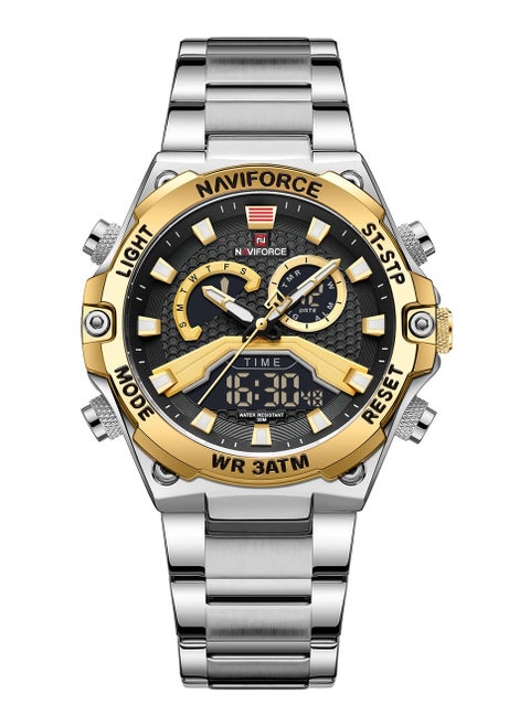Sport Analog-Digital Wrist Watch for Men with Stainless Steel Strap Water Resistant Multi-Function Chronograph with Alarm and Date Display