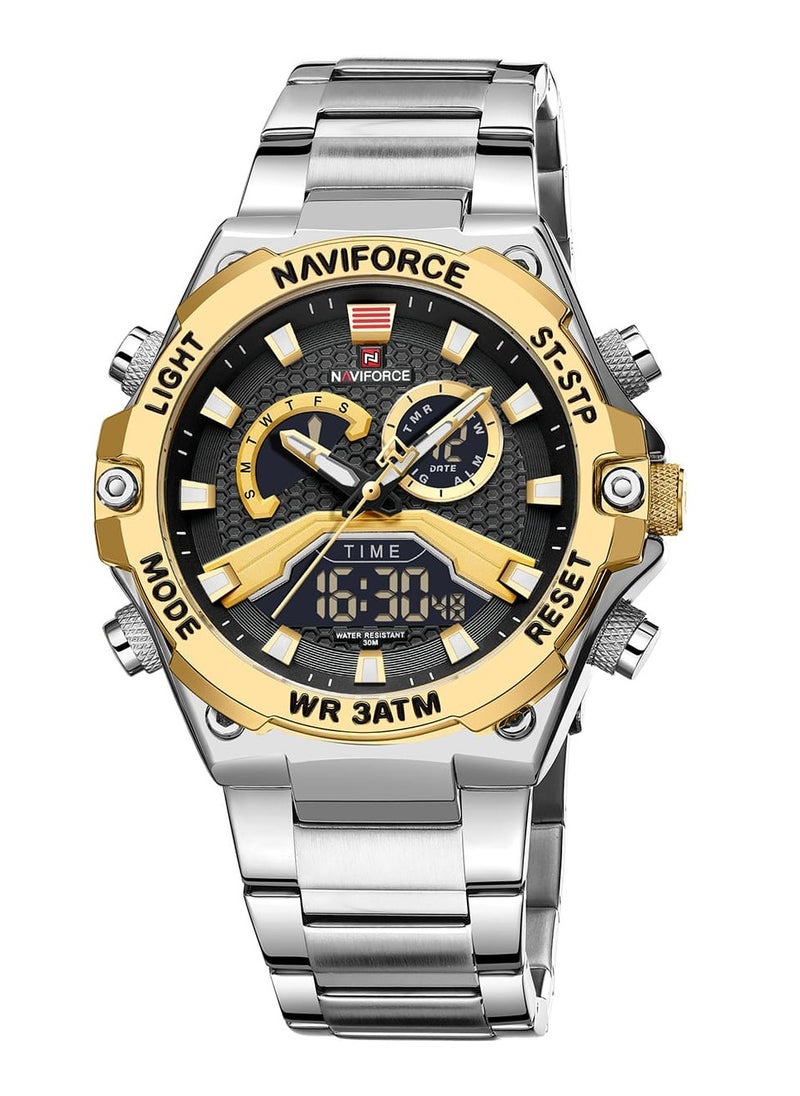 Sport Analog-Digital Wrist Watch for Men with Stainless Steel Strap Water Resistant Multi-Function Chronograph with Alarm and Date Display