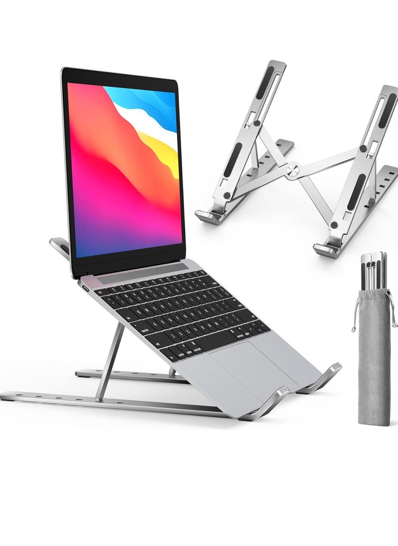 YoYoTech Laptop Stand for Desk,6-Level Adjustable Aluminum Alloy Adjustable Laptop Riser ABS+ Silicone Foldable Portable Laptop Holder,Ventilated Cooling Notebook Stand for 10-15.6” Laptops Tablet-Silver  - Image 1