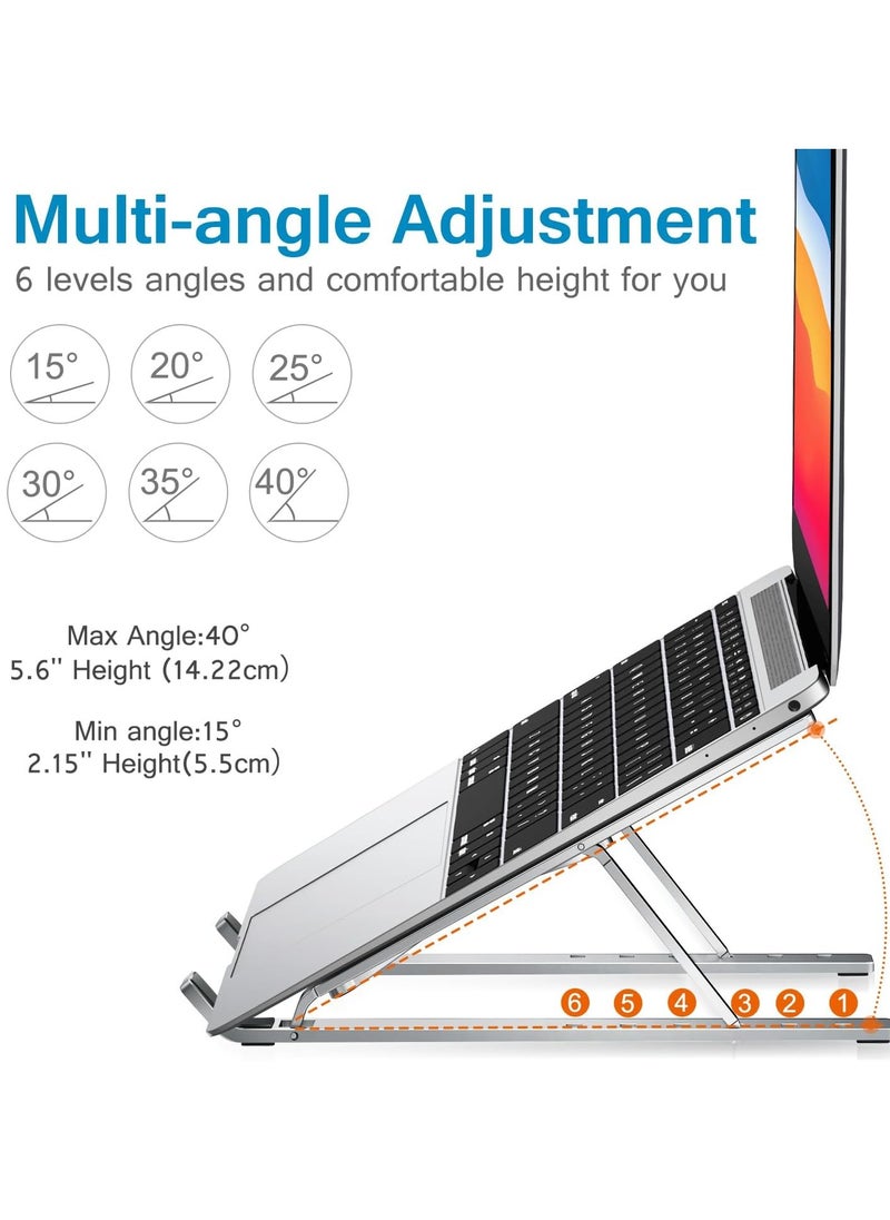 YoYoTech Laptop Stand for Desk,6-Level Adjustable Aluminum Alloy Adjustable Laptop Riser ABS+ Silicone Foldable Portable Laptop Holder,Ventilated Cooling Notebook Stand for 10-15.6” Laptops Tablet-Silver  - Image 3