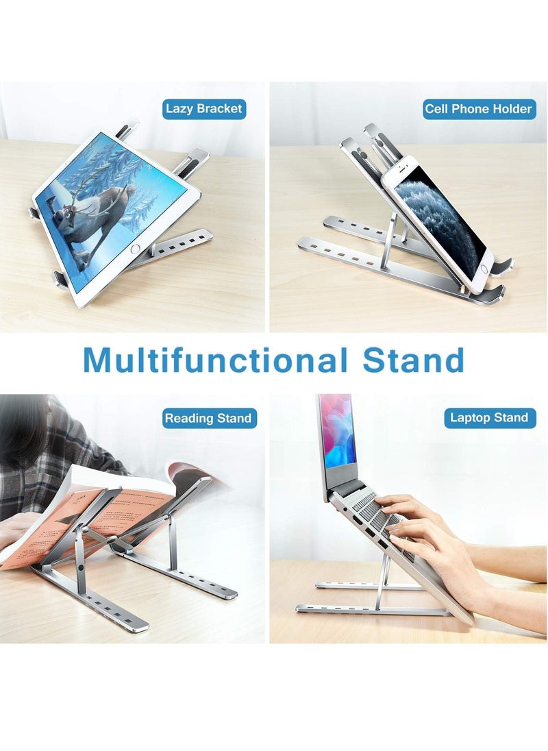 YoYoTech Laptop Stand for Desk,6-Level Adjustable Aluminum Alloy Adjustable Laptop Riser ABS+ Silicone Foldable Portable Laptop Holder,Ventilated Cooling Notebook Stand for 10-15.6” Laptops Tablet-Silver  - Image 4