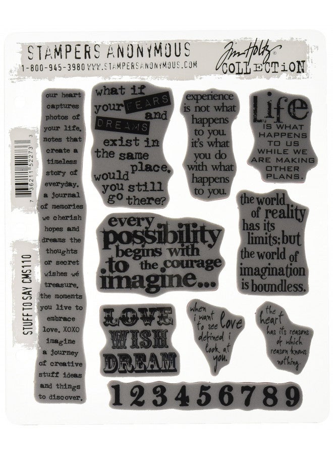 Stampers Anonymous Tim Holtz Cling Stamps 7"X8.5", Stuff 2 Say - Image 1
