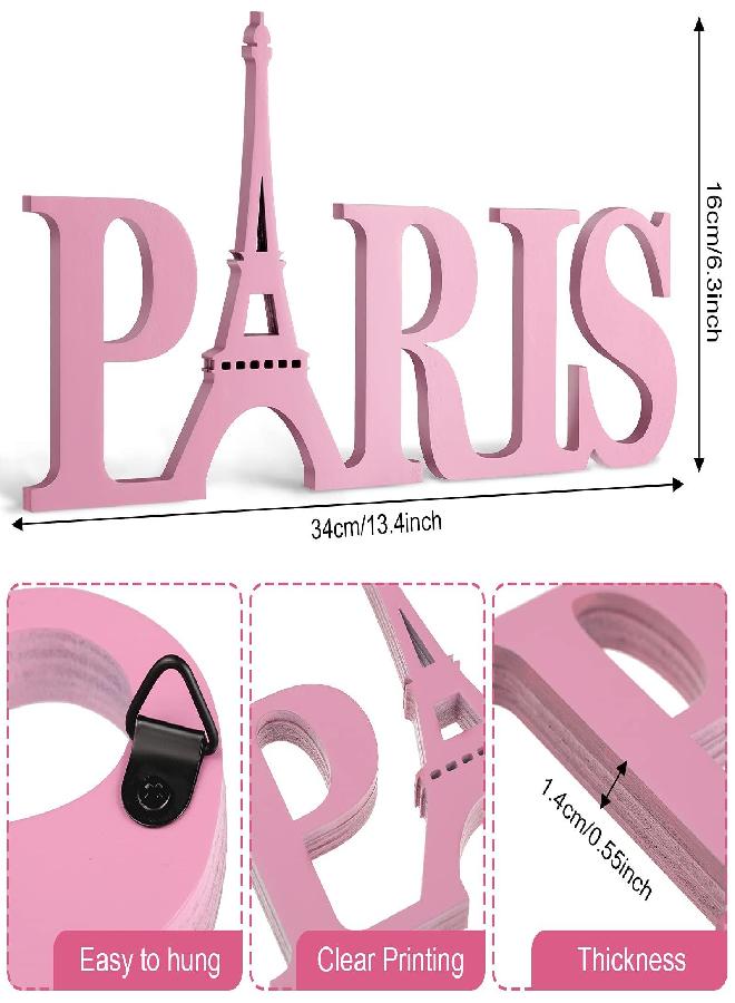 Yalikop Paris Decor for Bedroom Wooden Paris Themed Wall Decor Paris Wooden Letters Eiffel Tower Decor, Paris Wood Sign Decor Art for Girls Bedroom Bathroom French Room Home Wall Art Decoration (Pink)  - Image 2