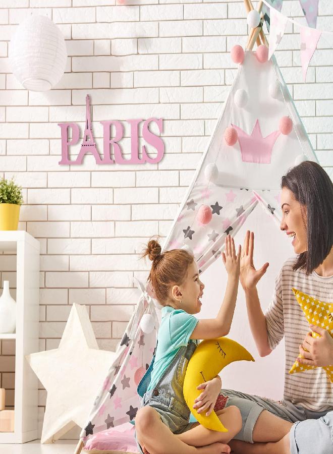 Yalikop Paris Decor for Bedroom Wooden Paris Themed Wall Decor Paris Wooden Letters Eiffel Tower Decor, Paris Wood Sign Decor Art for Girls Bedroom Bathroom French Room Home Wall Art Decoration (Pink)  - Image 3