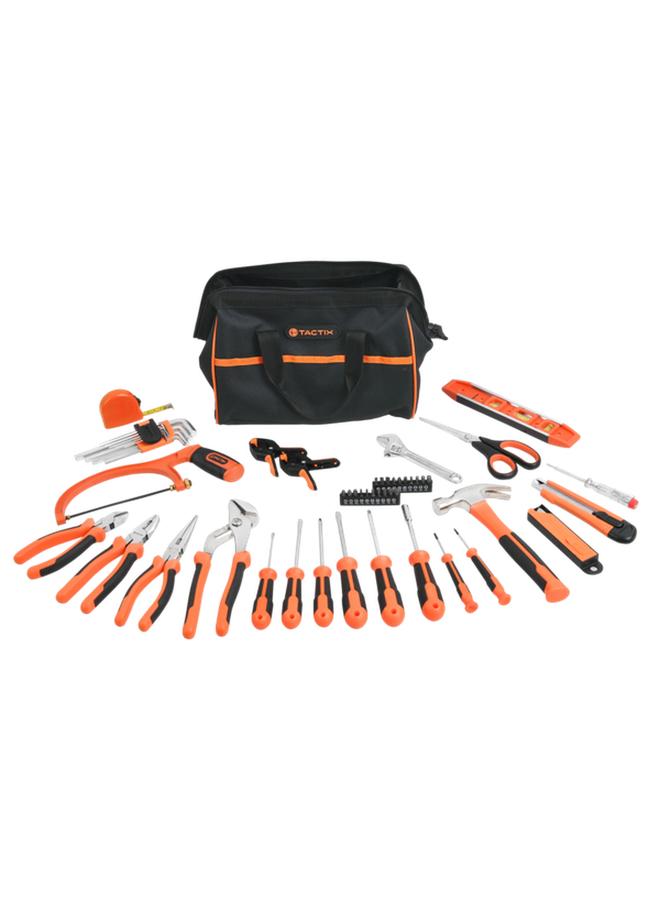 Tactix 62-Piece Stainless Steel Household Tool Set with Storage Bag Orange and Black
