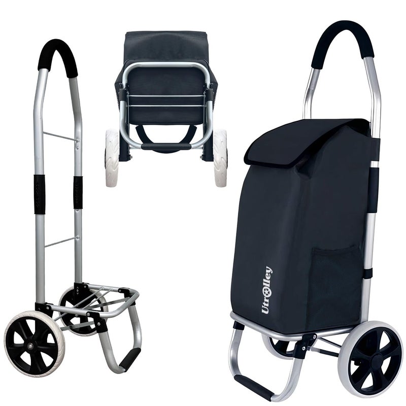 UTROLLEY Ultra-Lightweight Foldable Grocery Cart with 40L Capacity, Soft Rolling Wheels, Removable Insulated Bag â€“ Multi-Purpose Personal Hand Truck (Black) - Image 1