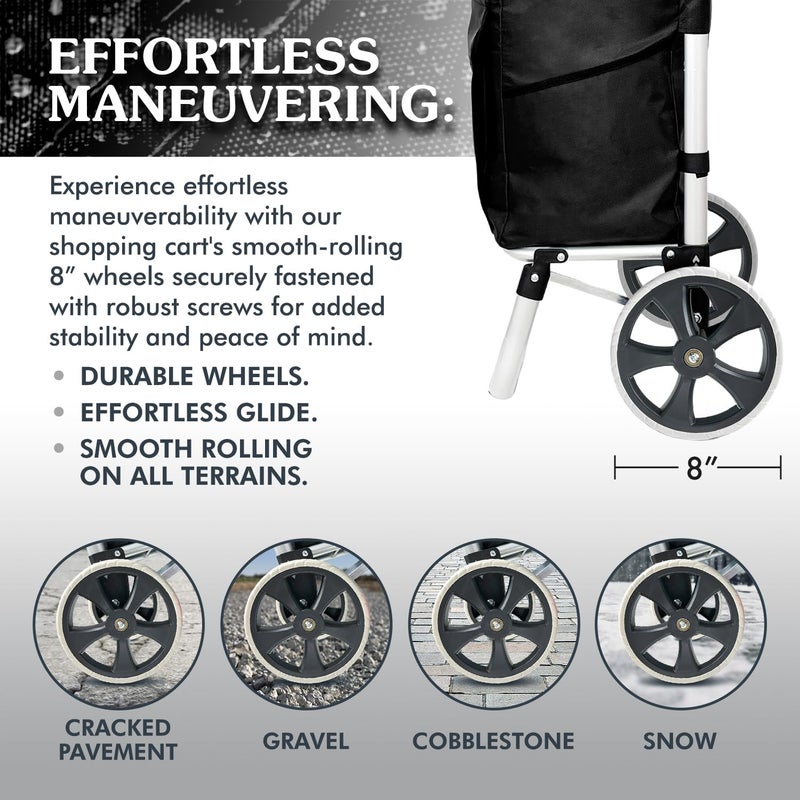 UTROLLEY Ultra-Lightweight Foldable Grocery Cart with 40L Capacity, Soft Rolling Wheels, Removable Insulated Bag â€“ Multi-Purpose Personal Hand Truck (Black) - Image 4