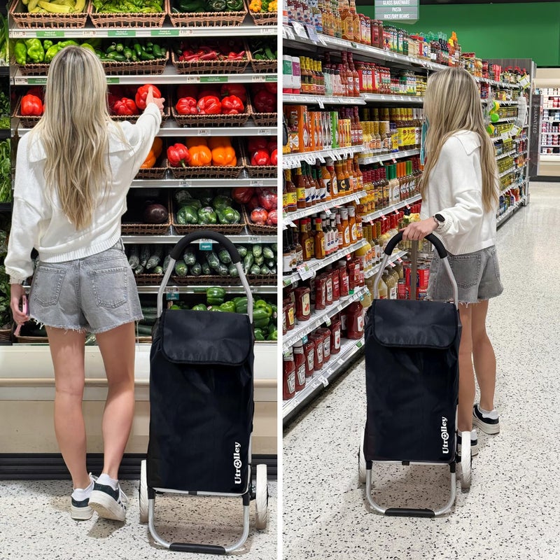 UTROLLEY Ultra-Lightweight Foldable Grocery Cart with 40L Capacity, Soft Rolling Wheels, Removable Insulated Bag â€“ Multi-Purpose Personal Hand Truck (Black) - Image 5
