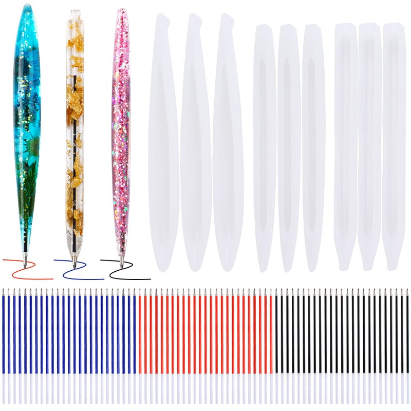 JANYUN 9 Pieces Pen Resin Mold, Epoxy Resin Molds with 75 Pieces Ink Pen Refills,Ballpoint Pen Silicone Molds Resin Casting Molds for DIY Resin Crafts Making - Image 1