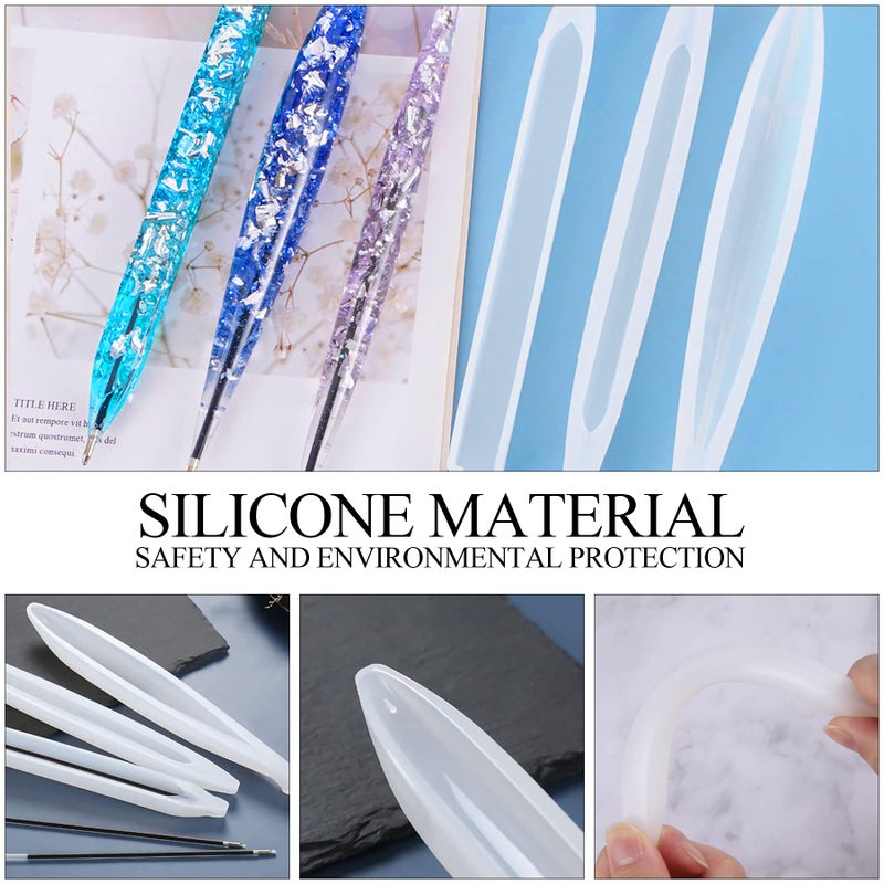 JANYUN 9 Pieces Pen Resin Mold, Epoxy Resin Molds with 75 Pieces Ink Pen Refills,Ballpoint Pen Silicone Molds Resin Casting Molds for DIY Resin Crafts Making - Image 4
