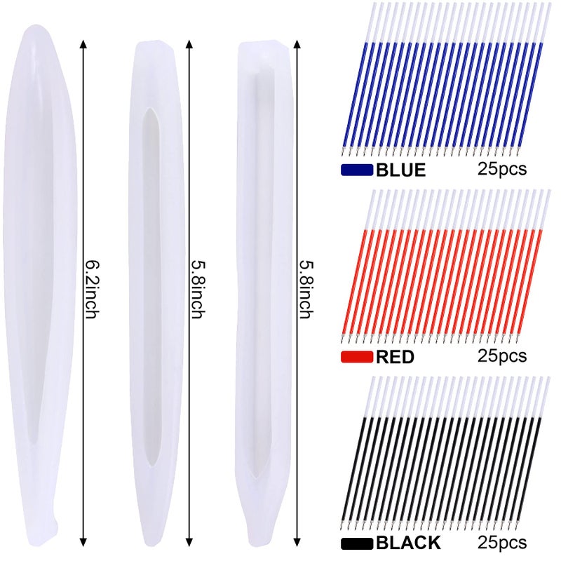 JANYUN 9 Pieces Pen Resin Mold, Epoxy Resin Molds with 75 Pieces Ink Pen Refills,Ballpoint Pen Silicone Molds Resin Casting Molds for DIY Resin Crafts Making - Image 2