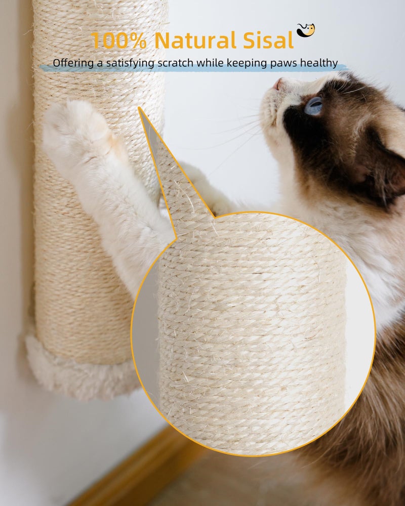Aechonow 34'' Wall Cat Scratching Post, Wall Mounted Cat Scratcher Furniture for Indoor Active Cats, Tall Sisal Pole for Large Adult Cat Pet Climb Stretch Walk - Image 3