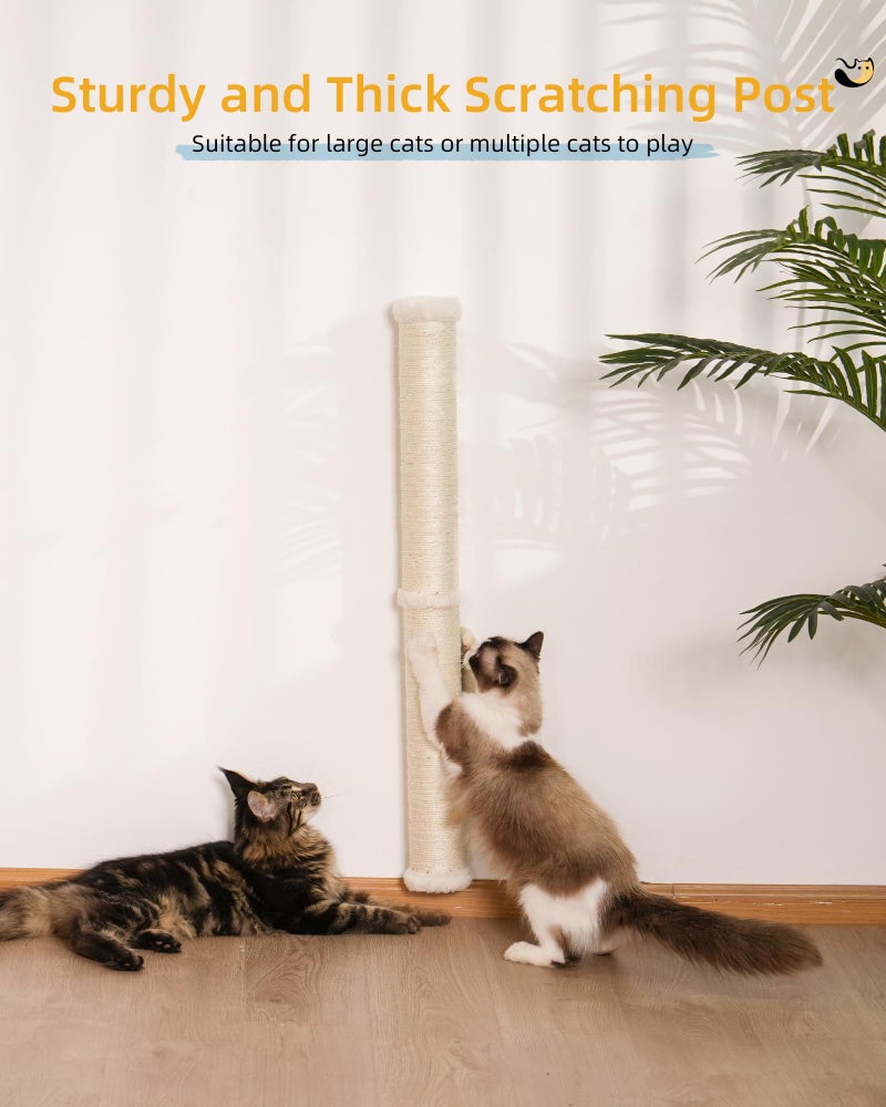 Aechonow 34'' Wall Cat Scratching Post, Wall Mounted Cat Scratcher Furniture for Indoor Active Cats, Tall Sisal Pole for Large Adult Cat Pet Climb Stretch Walk - Image 2
