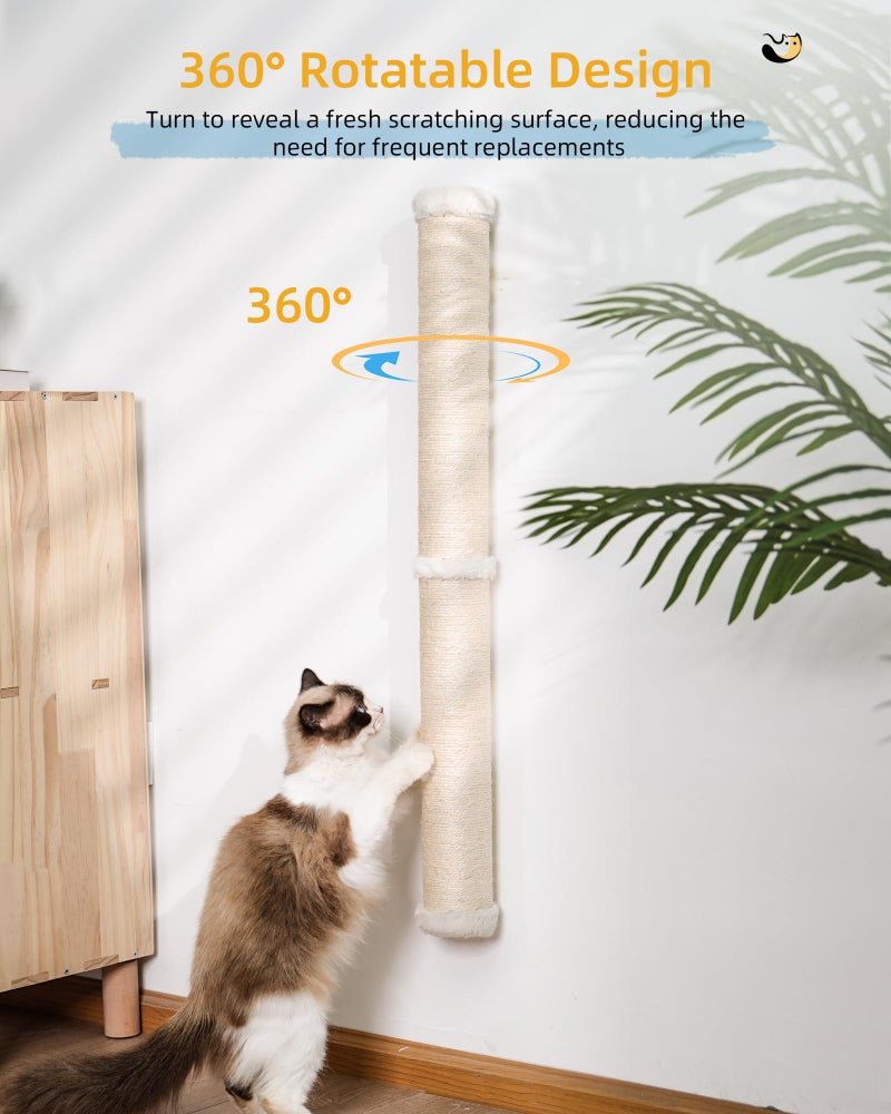 Aechonow 34'' Wall Cat Scratching Post, Wall Mounted Cat Scratcher Furniture for Indoor Active Cats, Tall Sisal Pole for Large Adult Cat Pet Climb Stretch Walk - Image 4