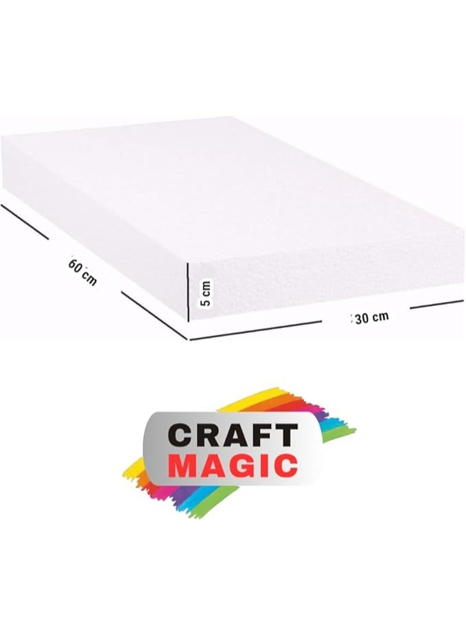كرافت ماجيك لوح رغوي أبيض من ستايروفوم للأشغال اليدوية 60×30×5 سم (عبوة واحدة) | ورقة بوليسترين سميكة للتماثيل الفنية، النمذجة، مشاريع المدرسة والحرف اليدوية DIY - Image 3