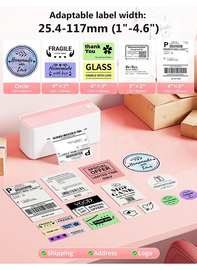 phomemo - 241-BT Bluetooth Thermal Label Printer, 4X6" Wireless Shipping Label Printer for Small Business, Label Printer for Shipping Packages, Compatible with iPhone, Android (Pink) - Image 1