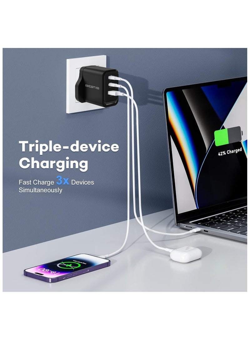 BESTIS 65W PD USB C Charger GaN Wall Adapter Type C Fast Charging 3 Ports PD3.0 QC3.0 Compact Power Supply Compatible with iPhone 16/16 Pro/16 Pro Max/15 Pro MacBook Pro Air for Home Office Travel - Image 4
