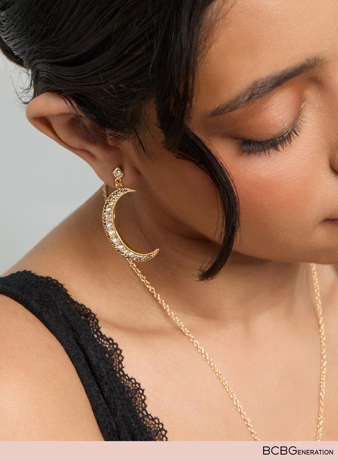 بي سي بي جينيريشن أقراط BCBG Generation Celestial غير المتطابقة للنساء - أقراط ذهبية اللون على شكل هلال ونجمة متدلية مع لمسات من الكريستال واللؤلؤ الصناعي - مجوهرات عصرية - Image 2