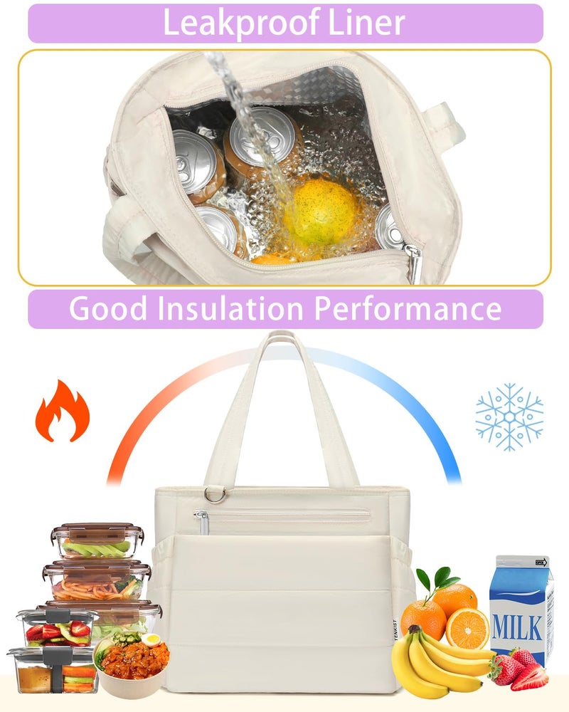 TENKIST Lunch Box Tote Bag - Versatile Soft Insulated Lunchbox for Women - Lightweight Stylish Simple Lunch Pail Reusable Large Cooler Bag for Adults Work Office Camping Picnic Travel Outdoor Trips White 10L - Image 5