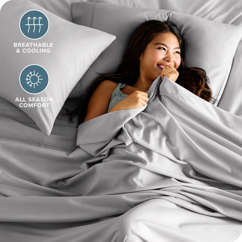 Bare Home California King Sheet Set - 1800 Ultra-Soft Microfiber Cal King Bed Sheets - Double Brushed - Deep Pockets - Easy Fit - 4 Piece Set - Bed Sheets (California King, Light Grey) - Image 3