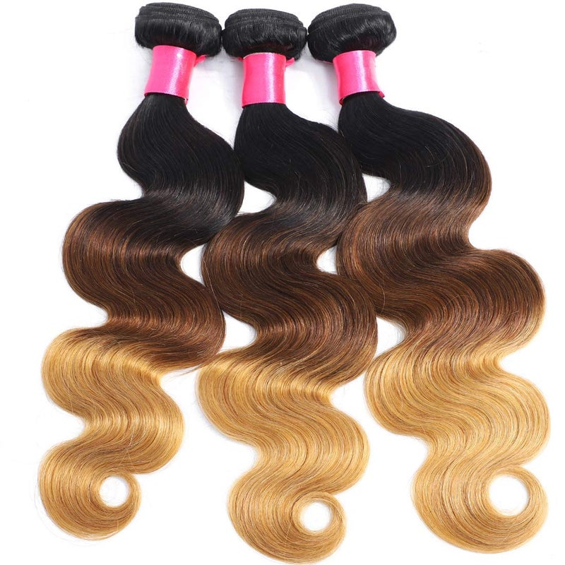 Ombre Human Hair Bundles 1b427 Three Tone Brazilian Ombre Body Wave 3 Bundles 12 14 16inch 100 Unprocessed Virgin Human Hair Bundles Weaves Extensions for Women