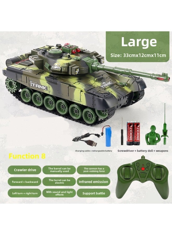 Remote Control Small Tank Can Launch Parent-child Battle Crawler Off-road Vehicle Toy Children Boy-Color:Armored LarGe Size 33CM [camouflaGe Green] Simulated Battle + RotatinG Turret + 2.4G Remote Control-Specifications:1 Piece Of Body Battery  - Image 1