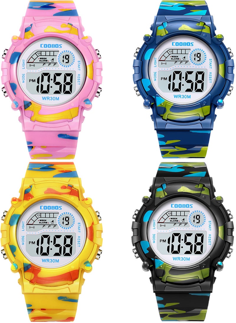 Coobos 4 Pack Kids Water Resistant Rubber Digital Boys Girls Watch  - Image 1