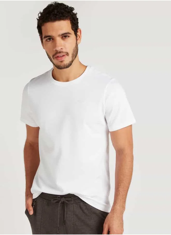 Iconic Iconic Textured Slim Fit T-shirt with Crew Neck and Short Sleeves