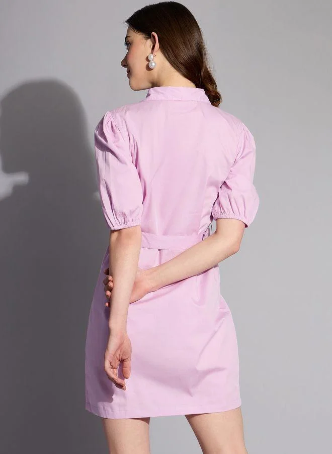 مرفوعة Women Fitted Casual Solid Shirt Dress