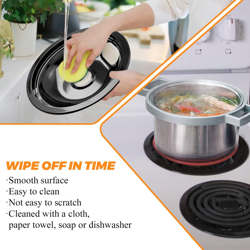 Blutoget W10290350 W10290353 Porcelain Burner Drip Pan Bowls by Blutoget - Fit for Whirlpool Electric Range Stove Pans- 2 Pack 8-Inch and 2 Pack 6-Inch Pans(Black Porcelain),W10288051 Electric Stove Drip Pans - Image 5