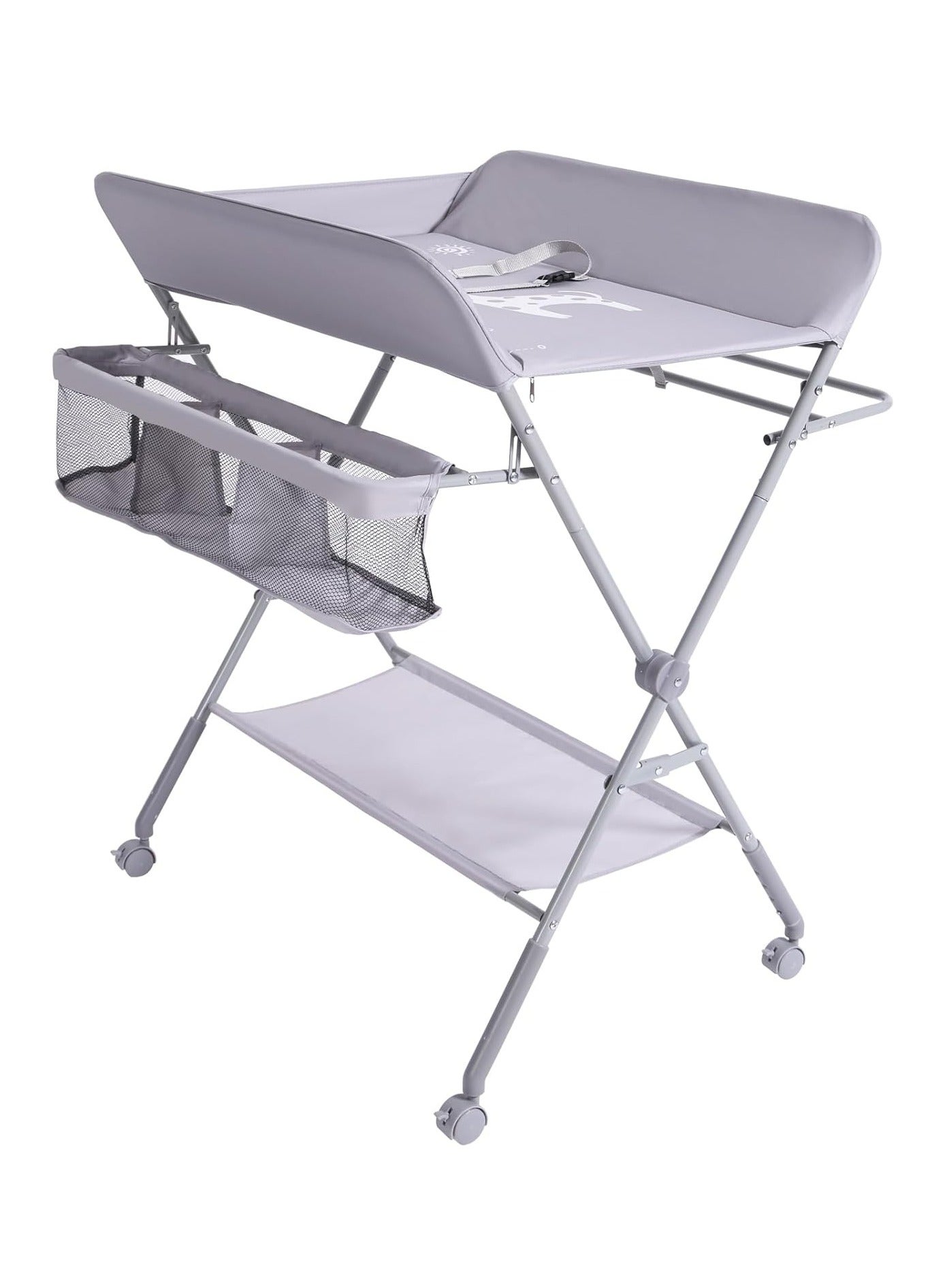Nadrab Baby Changing Table with Wheels, Folding Baby Diaper Changing Tables, 5 level Height Adjustable Infant Care Station with Storage Shelf, Newborn Massage Tables Diaper Organizer (Grey)