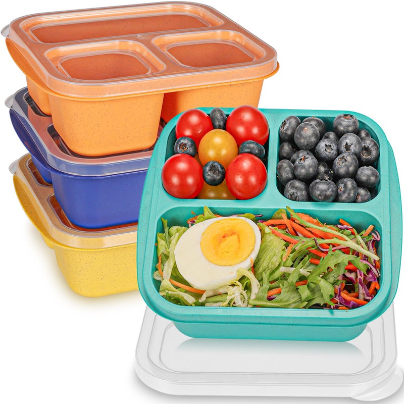 TOUWMX Bento Box For Kids, 4 Pack 3 Compartments Lunchable Meal Prep Containers Lunch Containers, Reusable Snack Containers with Lids, Snack Boxes for School, Work, and Travel - Image 1