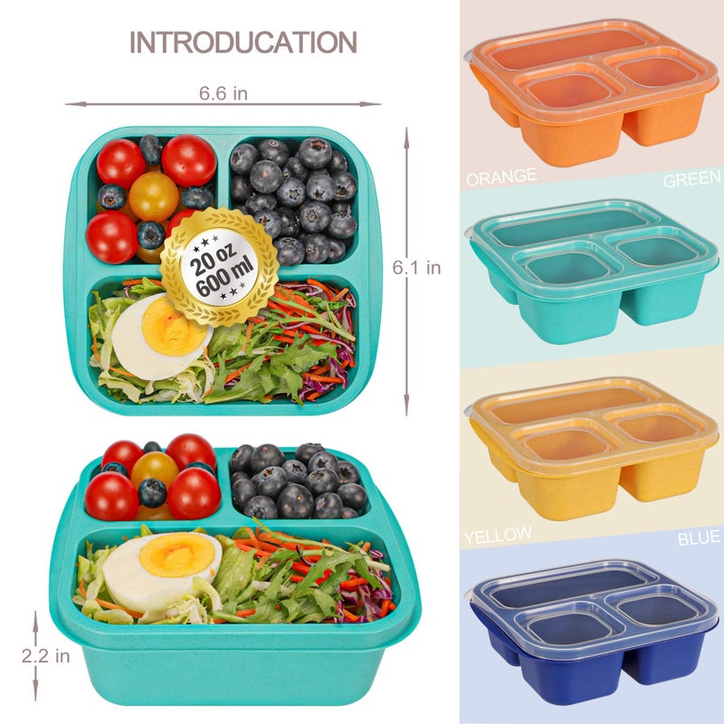 TOUWMX Bento Box For Kids, 4 Pack 3 Compartments Lunchable Meal Prep Containers Lunch Containers, Reusable Snack Containers with Lids, Snack Boxes for School, Work, and Travel - Image 3