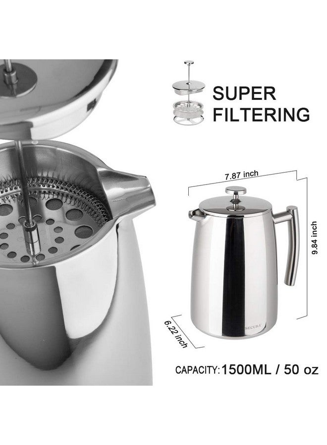 سيكورا ماكينة تحضير القهوة الفرنسية سيكيورا، 50 أونصة، مصنوعة من الفولاذ المقاوم للصدأ 304 مع شاشة إضافية - Image 2