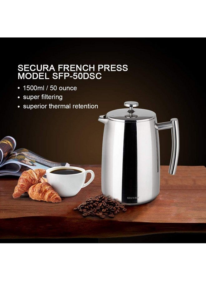 سيكورا ماكينة تحضير القهوة الفرنسية سيكيورا، 50 أونصة، مصنوعة من الفولاذ المقاوم للصدأ 304 مع شاشة إضافية - Image 5