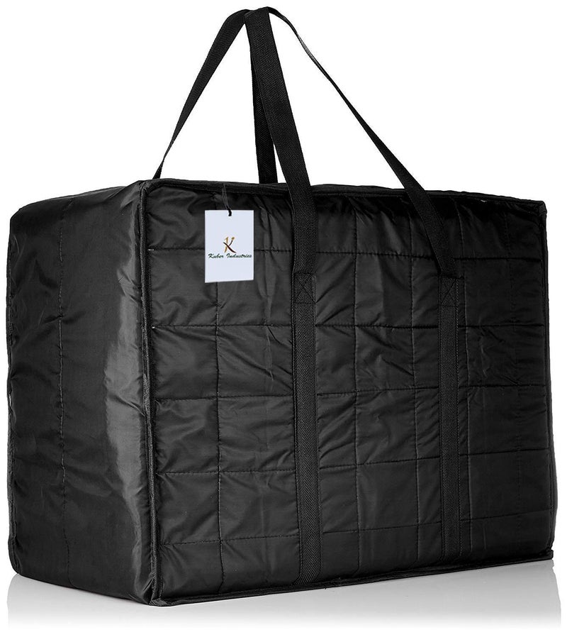 Kuber Industries Parachute Big Underbed Moisture Proof Storage Bag with ZippeBlack Closure and Handle Black - Image 3