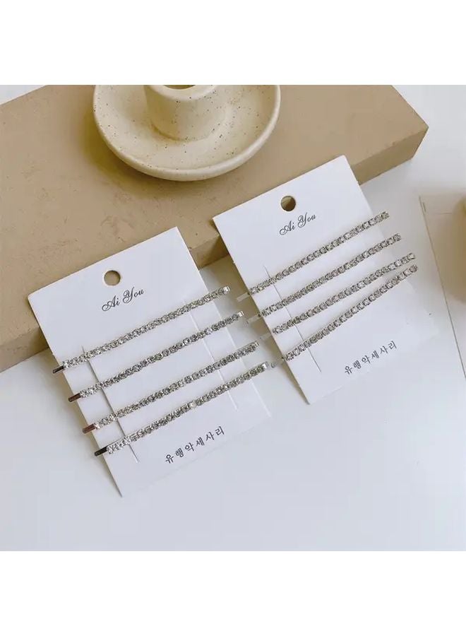 Silvery Rhinestone Hair Clips Four Piece Set Korean Hair Accessories For Women - Image 1