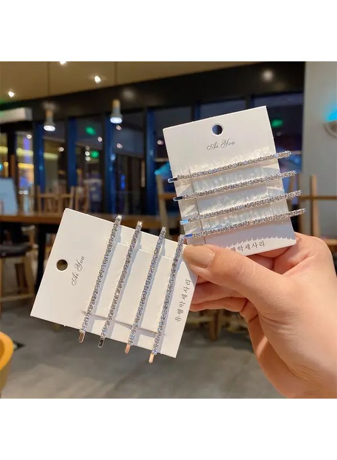 Silvery Rhinestone Hair Clips Four Piece Set Korean Hair Accessories For Women - Image 3
