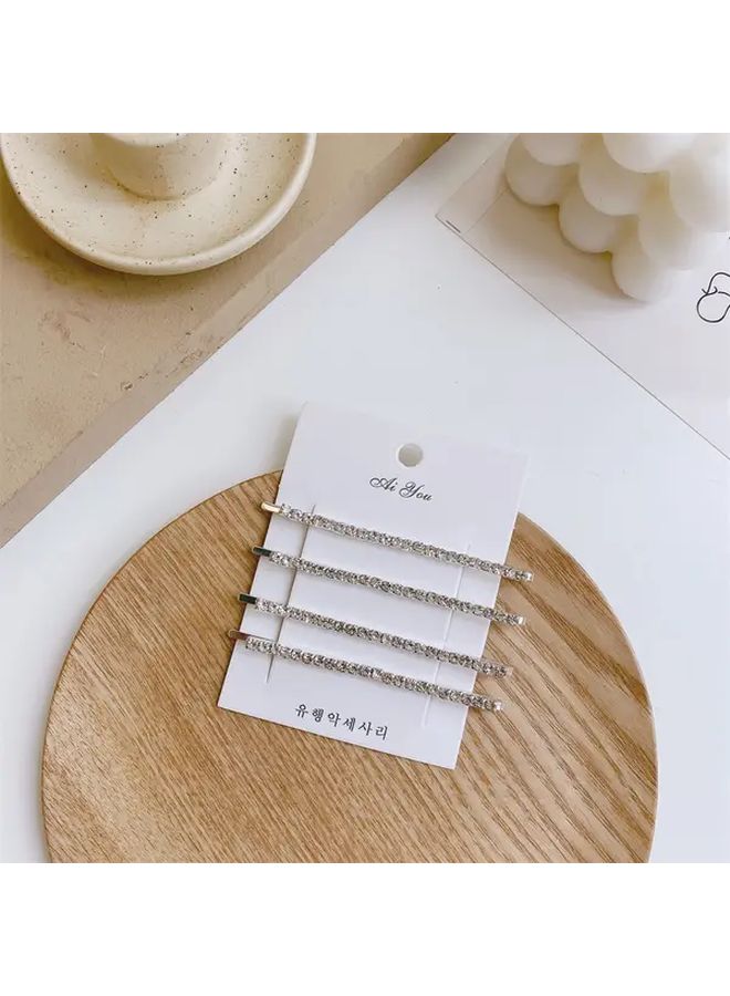 Silvery Rhinestone Hair Clips Four Piece Set Korean Hair Accessories For Women - Image 4