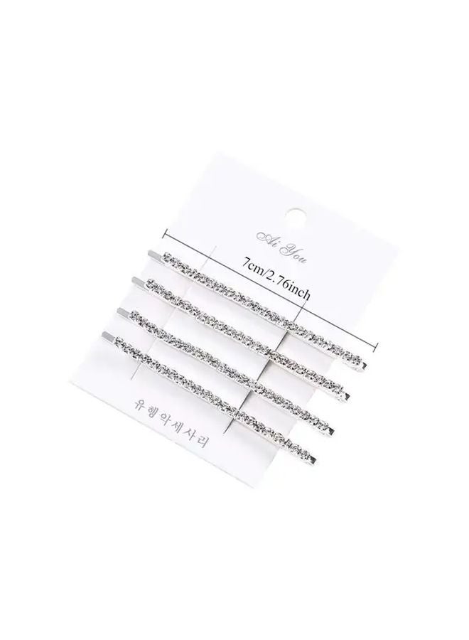 Silvery Rhinestone Hair Clips Four Piece Set Korean Hair Accessories For Women - Image 2