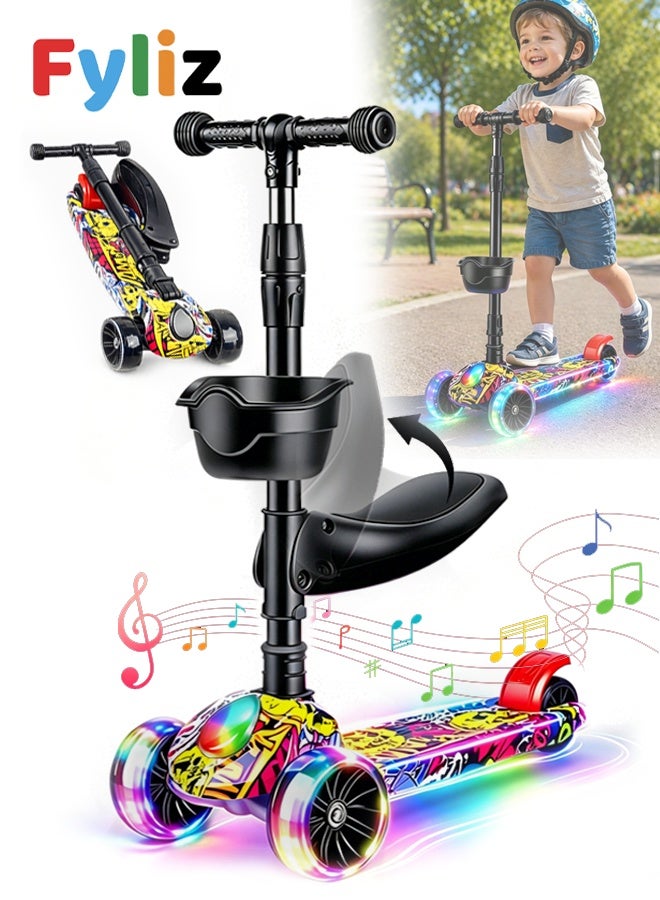Fyliz Kids Kick Scooters 3-in-1 Kids Scooter with Seat, Folding Adjustable Height Flash Wheel Scooter for Kids 2–12 Years - Image 1