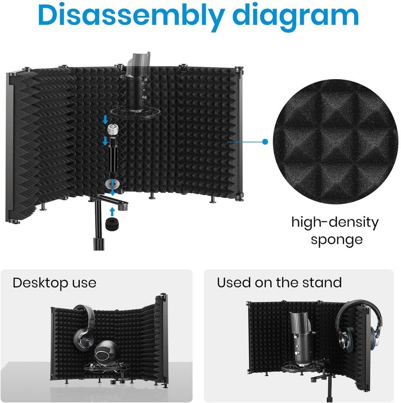IMAGINEA 5-Panel Microphone Isolation Shield - Mic Isolation Shield with Pop Filter & - Microphone Accessories for Recording, Studio, Podcasts, Singing, and Broadcasting - Image 3