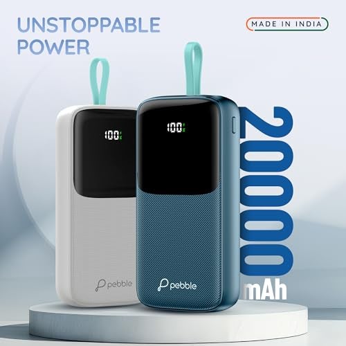 Pebble Rapid Electra20 22.5W Ultra Fast Charging Power Bank | 20000mAh | QC & PD | Inbuilt Cable | Digital Display | Type-C & USB-A Ports | Multi-Device Charging | Advanced Protection - Grey - Image 2