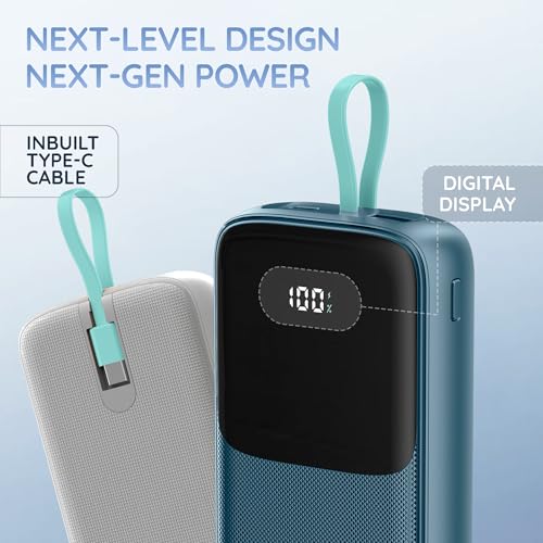Pebble Rapid Electra20 22.5W Ultra Fast Charging Power Bank | 20000mAh | QC & PD | Inbuilt Cable | Digital Display | Type-C & USB-A Ports | Multi-Device Charging | Advanced Protection - Grey - Image 4