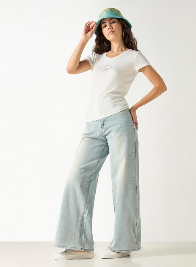 اس بي كاركترز تيشيرت ميني ماوس مزين بياقة على شكل  وأكمام قصيرة - Image 2