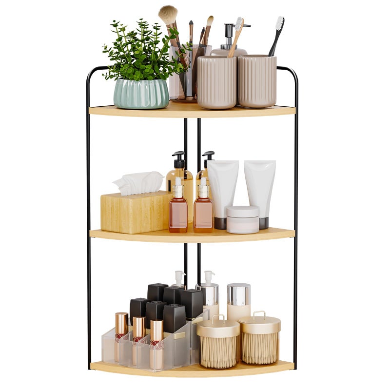 Forest Angle Bathroom Counter Organizer,Countertop Organizer,Vanity Organizers,Bathroom Storage,Bathroom Sink Caddy,Counter Shelf,Corner Counter,Corner Shelves(Black-Burlywood) - Image 1